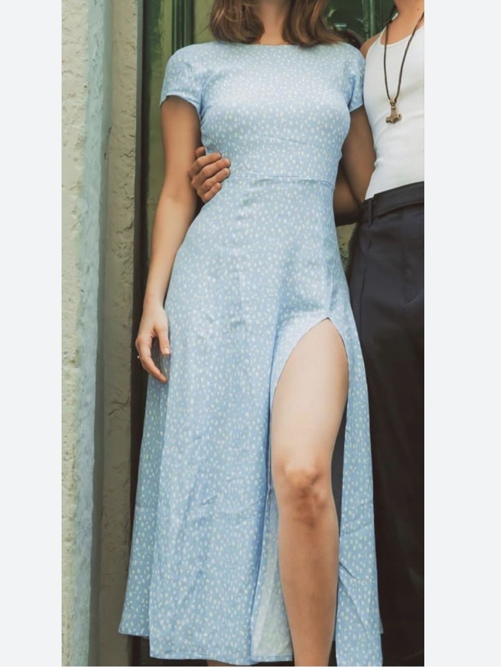 Light Blue Slit Midi Dress